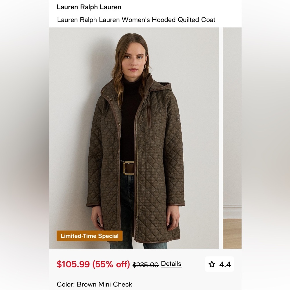 Ralph Lauren Brown Quilted Puffer Coat